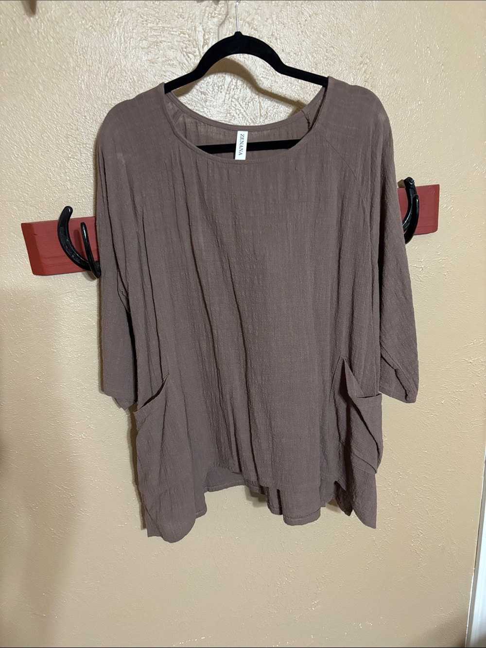 Zara Relaxed Pocket Tunic Top - Taupe Brown